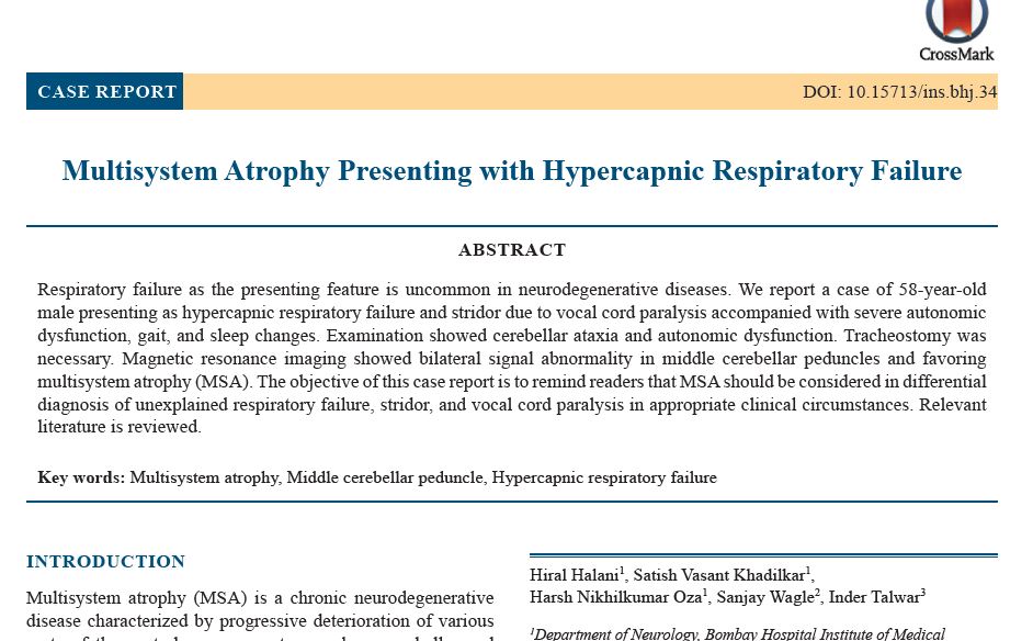 Multisystem Atrophy Presenting with Hypercapnic Respiratory Failure