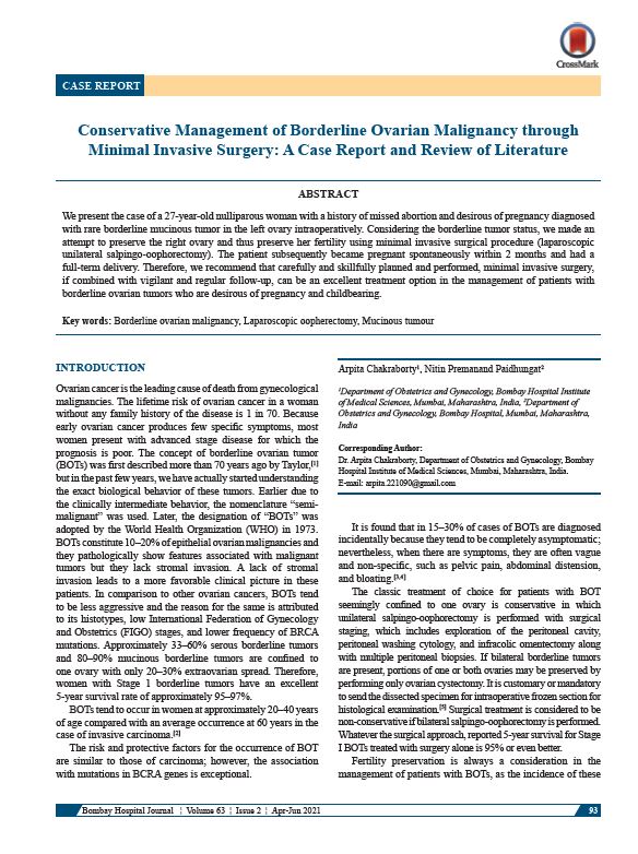Conservative Management of Borderline Ovarian Malignancy through