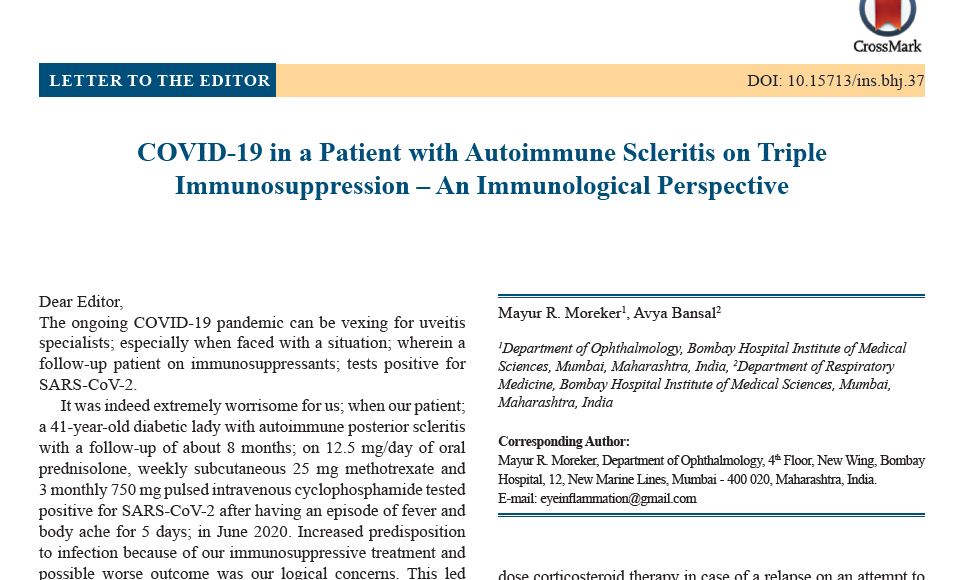 COVID-19 in a Patient with Autoimmune Scleritis on Triple Immunosuppression – An Immunological Perspective