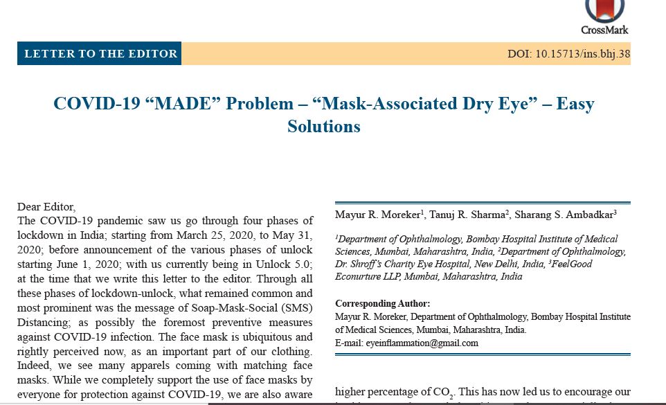 COVID-19 “MADE” Problem – “Mask-Associated Dry Eye” – Easy Solutions