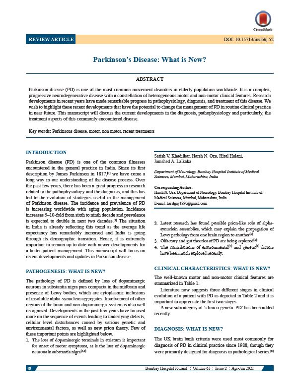 Parkinson’s Disease What is New ?