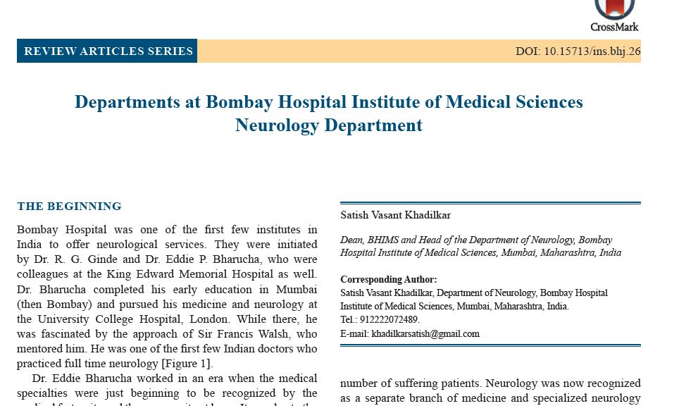 Departments at Bombay Hospital Institute of Medical Sciences<br>Neurology Department
