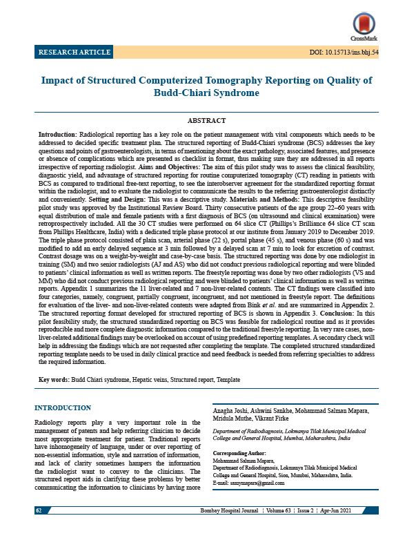 Impact of Structured Computerized Tomography Reporting on Quality of