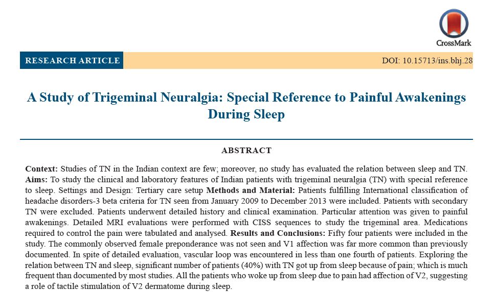 A Study of Trigeminal Neuralgia: Special Reference to Painful Awakenings During Sleep