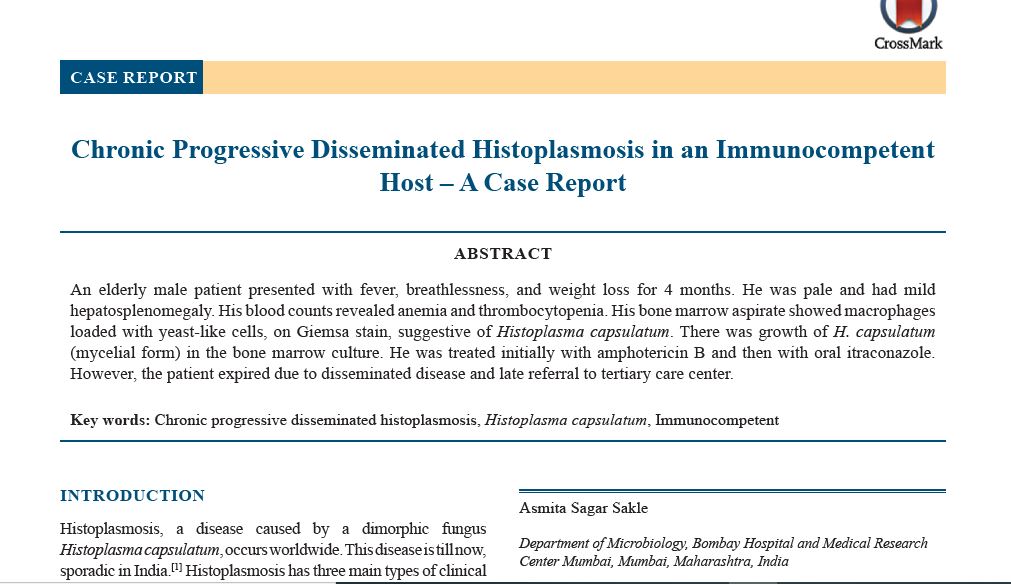 Chronic Progressive Disseminated Histoplasmosis in an Immunocompetent<br>Host – A Case Report