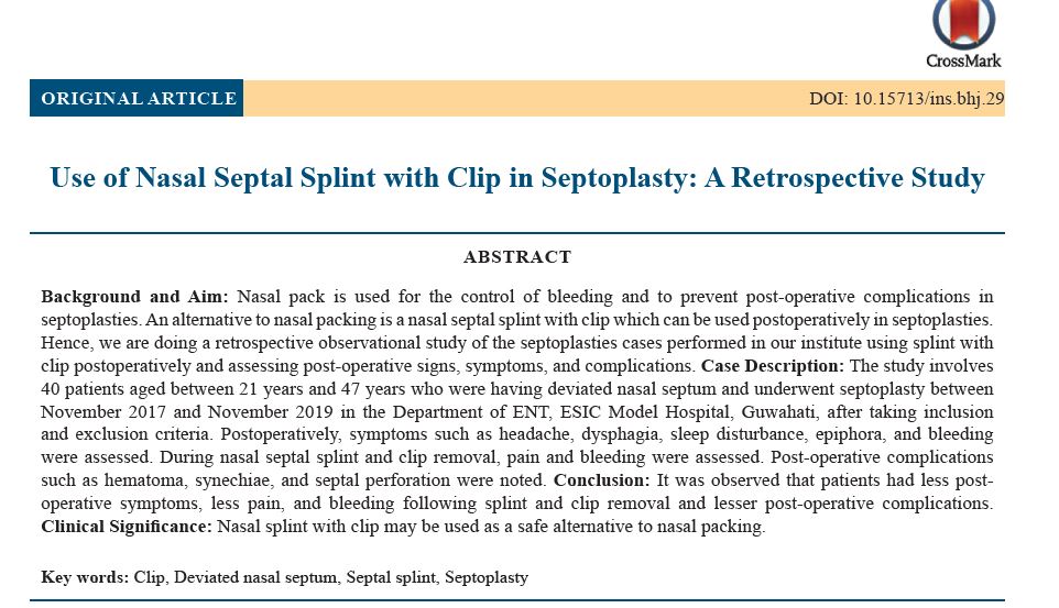 Use of Nasal Septal Splint with Clip in Septoplasty: A Retrospective Study