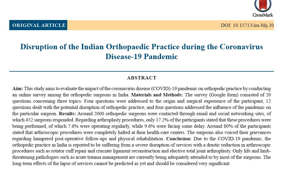 Disruption of the Indian Orthopaedic Practice during the Coronavirus Disease-19 Pandemic