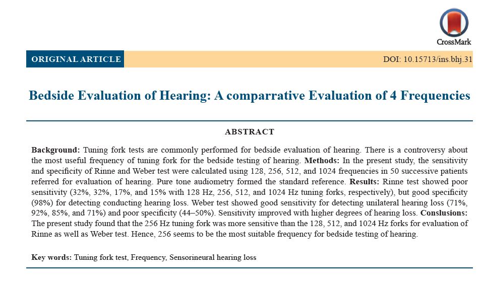 Bedside Evaluation of Hearing: A comparrative Evaluation of 4 Frequencies