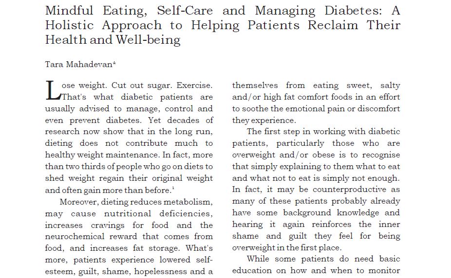 Mindful Eating, Self-Care and Managing Diabetes: A Holistic Approach to Helping Patients Reclaim Their Health and Well-being