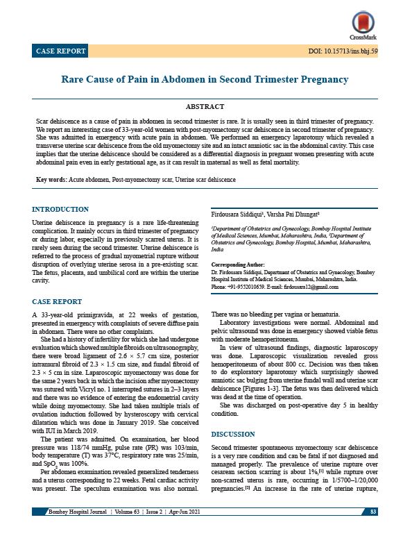 Rare Cause of Pain in Abdomen in Second Trimester Pregnancy